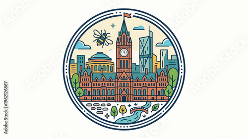 Toronto Cityscape with Bee Badge Style