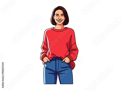 Woman Wearing Red Sweatshirt.
