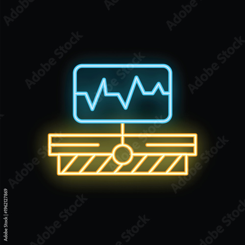 Neon ekg monitor icon glowing on black background, representing medical technology and healthcare
