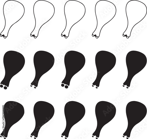 Five black chicken drumstick in a row and five outline chicken drumstick in a row food black and white