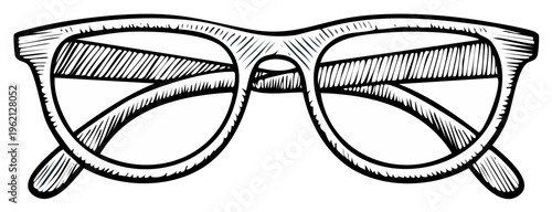 Hand Drawn Sketch of Classic Eyeglasses with Textured Lenses and Frames