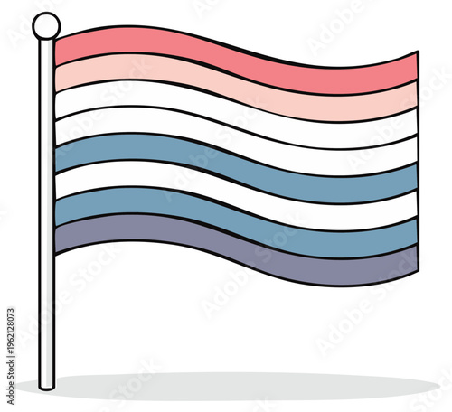 Waving Pride Flag with Pastel Stripes and Pole on White Background