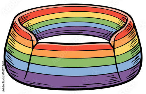 Cartoon drawing of a rainbow donut shape