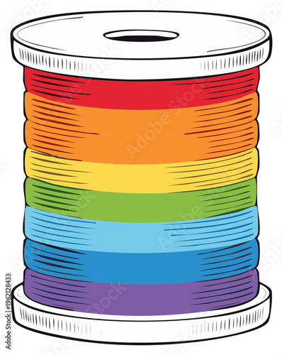 Colorful spool of thread in rainbow pride colors vector illustration