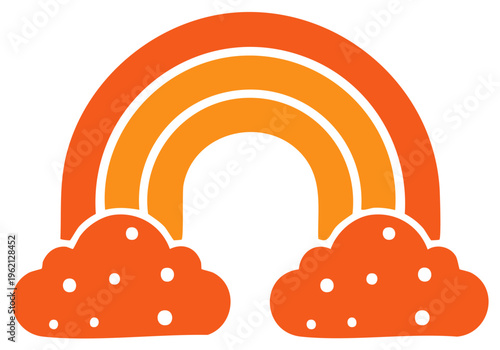 Orange Rainbow with Two Clouds Illustration for Kids Room Wall Decor or Invitation Card