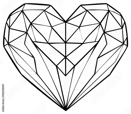 Geometric Heart Shape Diamond Outline Faceted Crystal Love Symbol