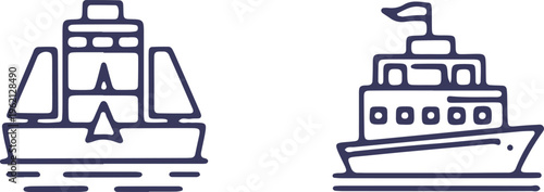 Two distinct types of maritime vessels sailing on calm waters