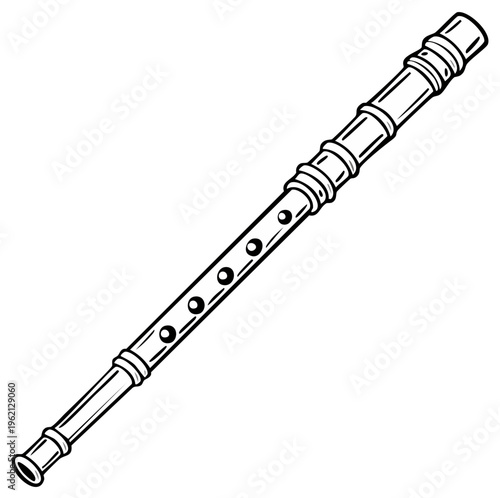 Illustration of a Flute. Line art of a wind instrument. Musical instrument icon.