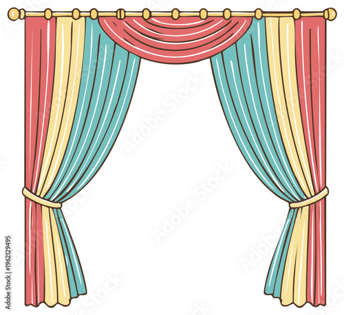 Whimsical Striped Curtains with Drape Illustration Style for Playful Decor Ideas