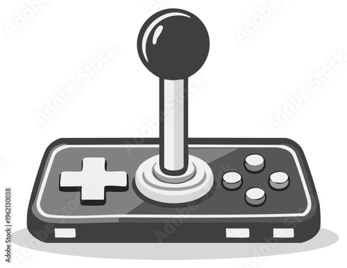 Retro Arcade Game Joystick Controller Vector Illustration in Grayscale