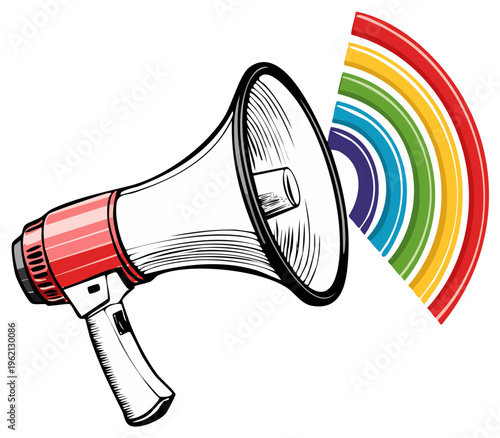 Loudspeaker Broadcasting Rainbow Colors Symbolizing Diversity and Inclusion