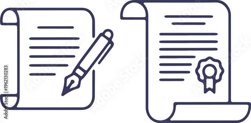 Drafting and signing important documents with a quill pen and official seal