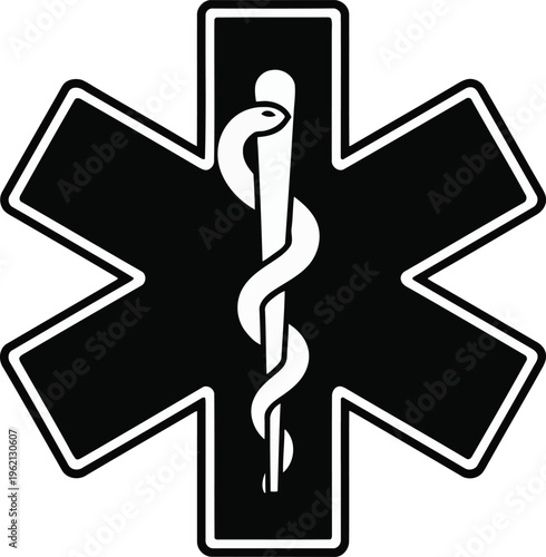 Medical symbol featuring a caduceus within a star of life design