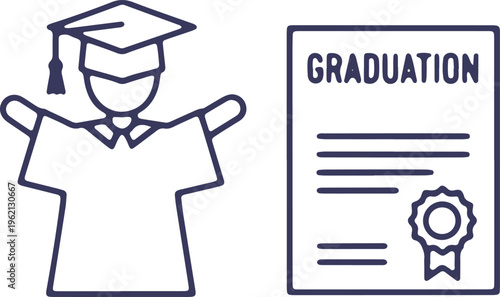 Celebrating academic achievement with graduation certificate and cap illustration.