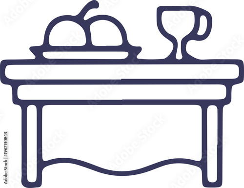 Minimalist illustration of a kitchen counter with utensils and a rolling pin