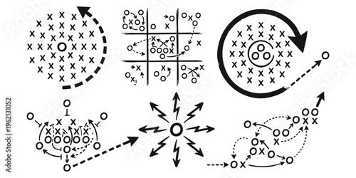 Set of hand drawn sports tactical diagrams for strategic planning and coaching sessions