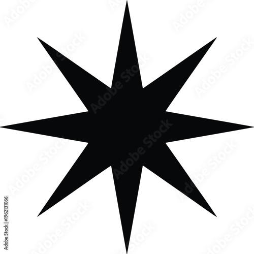 A striking black starburst design with sharp, elongated points radiating outward