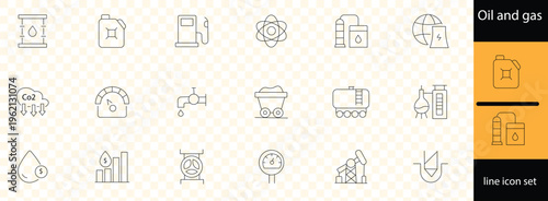 Oil and gas - thin line web icon set. Outline icons collection. Simple vector illustration.