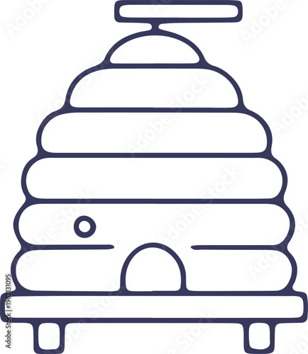 Illustration of a traditional beehive with hexagonal honeycomb structure and entrance.