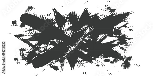 Abstract black ink splash shape with aggressive brush strokes for artistic graphic design projects