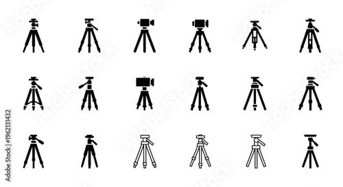 Collection of Tripod Icons: Photography, Videography, and Camera Support Equipment