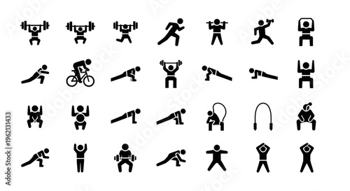 Fitness Icons Set: Diverse Workout Exercises and Sports Activities