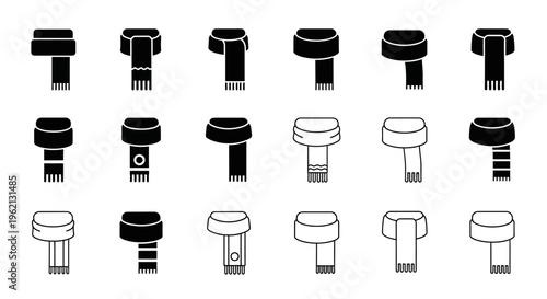 Winter Scarves Icons Set: Collection of Various Warm Neckwear Designs for Cold Weather Fashion