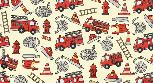 Vibrant Firefighters Pattern with a simple design perfect for children's books, educational materials, and safety campaigns.