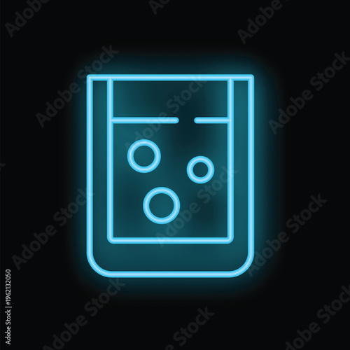 Blue neon sign depicting a glass with an effervescent drink on a black background