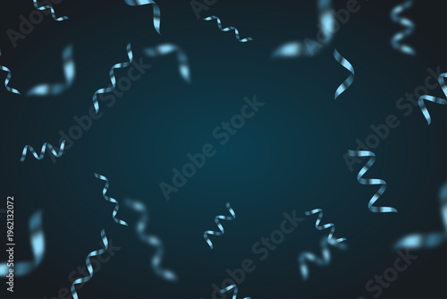 ダークブルー背景に舞うリボンと光の演出｜夜のパーティーやイベントを彩る華やかな抽象背景デザイン素材