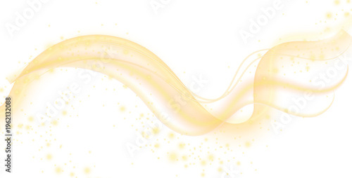 黄金色の光が流れるように輝く抽象ウェーブラインと粒子のきらめきが美しい高級感あふれる背景素材