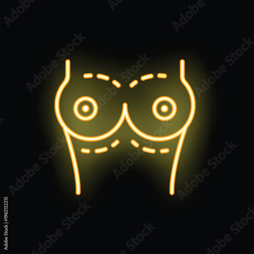 Neon yellow icon of a female chest representing breast augmentation surgery