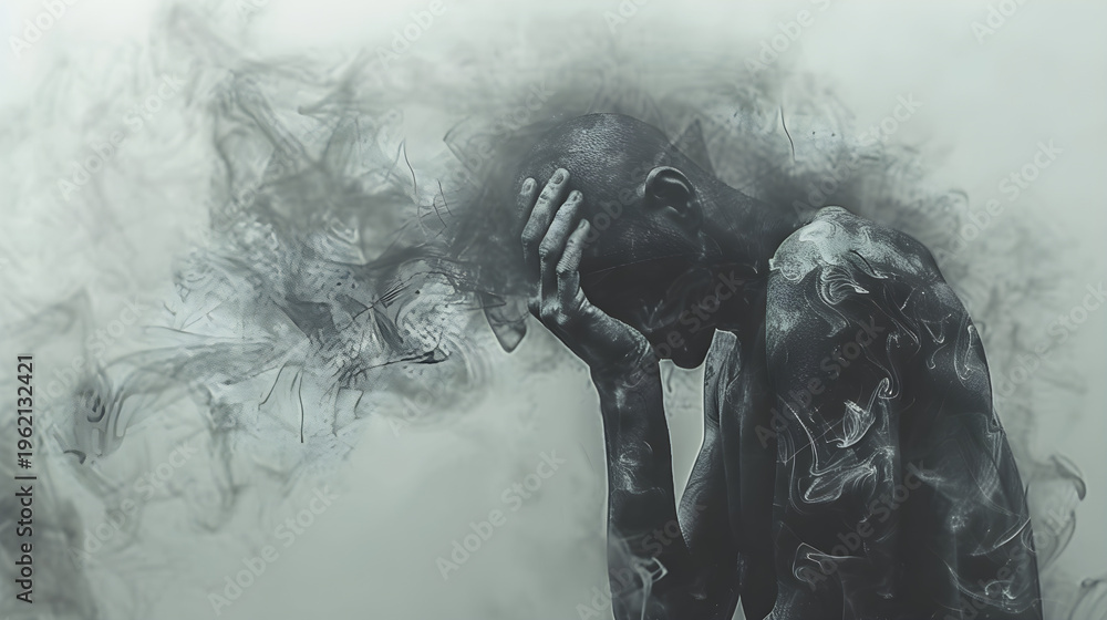 Fototapeta premium Person struggling with depression, anxiety, and stress. Mental health awareness concept for healthcare.