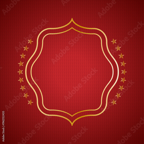 赤いテクスチャ背景に金色のクラシカルフレームと星装飾を配置した華やかで高級感あふれるイベント向けデザイン素材