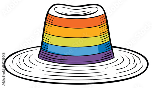 Colorful Striped Fedora Hat with Wide Brim Illustration