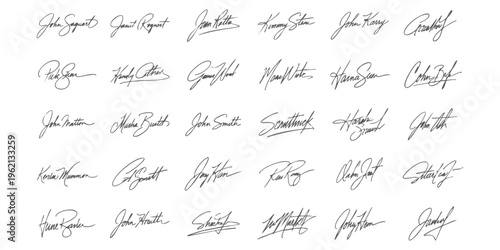 Collection of various handwritten ink signatures on a clean white background for document authentication