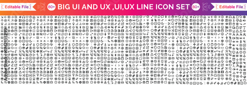 UI UX line icon set. Vector linear UI UX icons for web design and application. UI and UX big bold line icons kit. UI and UX linear vector icon set for user interface designs.