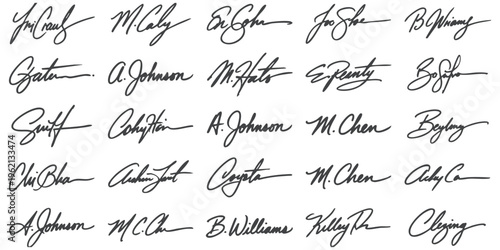 Collection of hand written signatures in a minimalist black ink style for design projects
