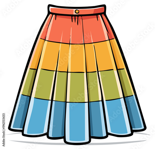 Colorful Pleated Midi Skirt with Horizontal Stripes and Button Detail