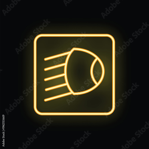 Neon yellow glowing icon of car headlight symbol in rounded square