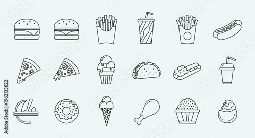Fast Food Icons - Burger, Fries, Pizza, and More.