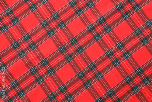 Christmas Tartan Plaid Seamless Design Checkered plaid Cloth Pattern background of Scottish style. New year textile decorations red white top view Empty tablecloth table cloth diagonal texture