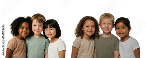 Group of Children Standing Together on White Background