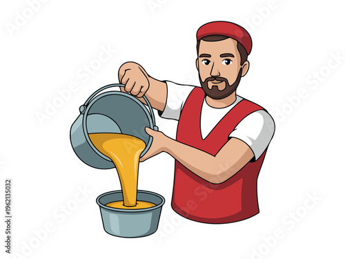 Man Pouring Juice into Glass Cartoon Illustration, Beverage Preparation