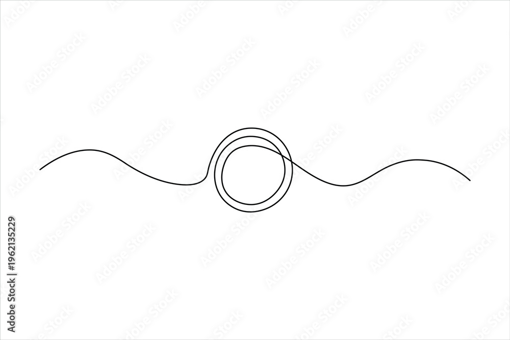 Fototapeta premium Clean one line art of a wedding ring with wavy strokes. Minimalist circular jewelry icon for elegant wedding stationery and modern brand identity.