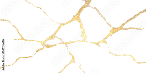 Abstract gold kintsugi cracks on white background for luxury interior design and decoration
