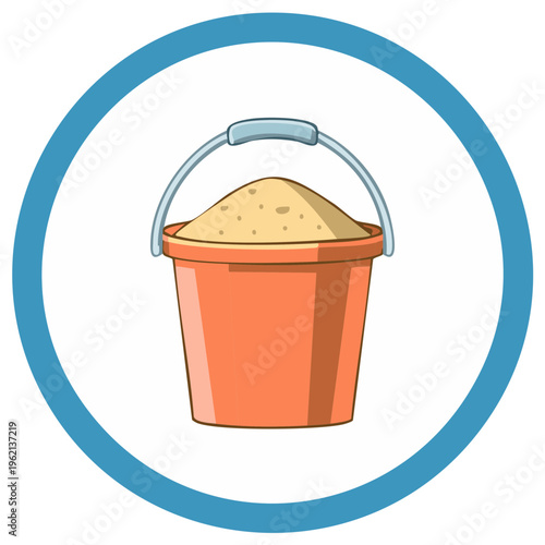Orange Sand Bucket Filled with Sand in Blue Circle Icon Illustration