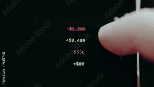 Financial transactions, positive and negative amounts from an app interface