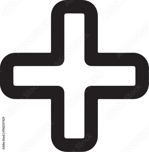 Black medical cross symbol, healthcare plus sign icon, vector medical emblem, first aid logo