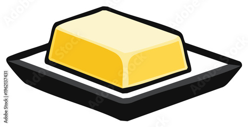 Isometric illustration of butter on a butter dish, ready to use